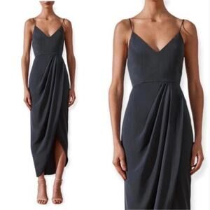 SHONA JOY Women's Size 2 Drape Front Maxi Dress Spaghetti Strap V Neck Charcoal